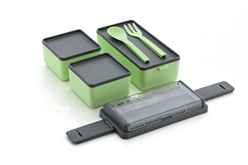 3-Compartment Dual-Layer Bento Lunch Box with Cutlery Set