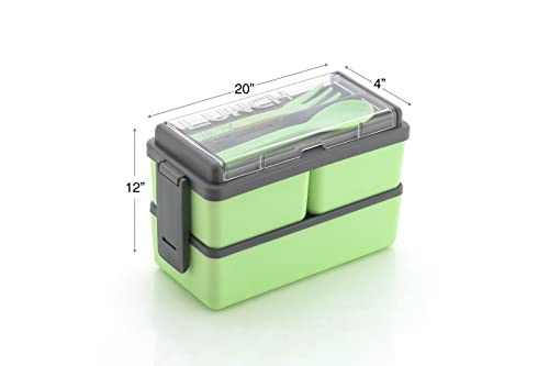 3-Compartment Dual-Layer Bento Lunch Box with Cutlery Set