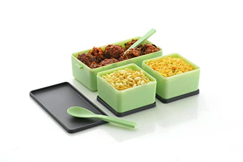 3-Compartment Dual-Layer Bento Lunch Box with Cutlery Set