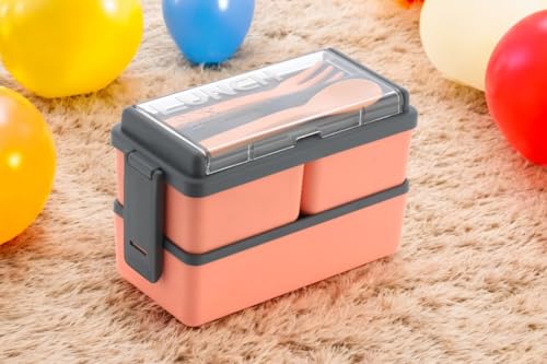 3-Compartment Dual-Layer Bento Lunch Box with Cutlery Set