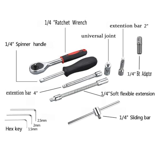 42-Piece Professional 1/4" Drive Socket & Bit Set with Ratchet Wrench