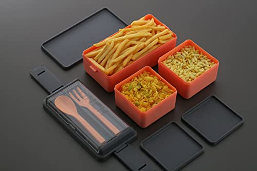 3-Compartment Dual-Layer Bento Lunch Box with Cutlery Set