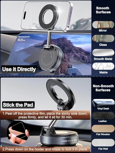 360° Rotating Magnetic Phone Mount with Vacuum Suction Base