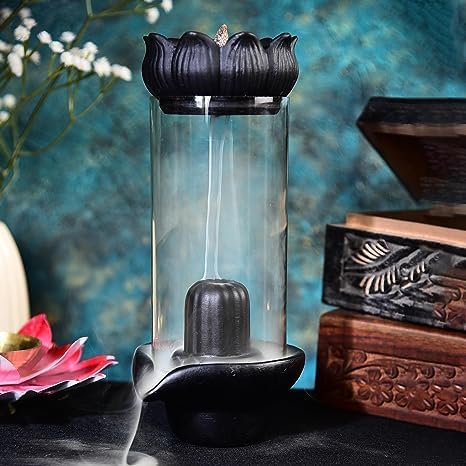 Shivling Backflow Incense Burner with Glass Chamber – Includes 15 Backflow Cones