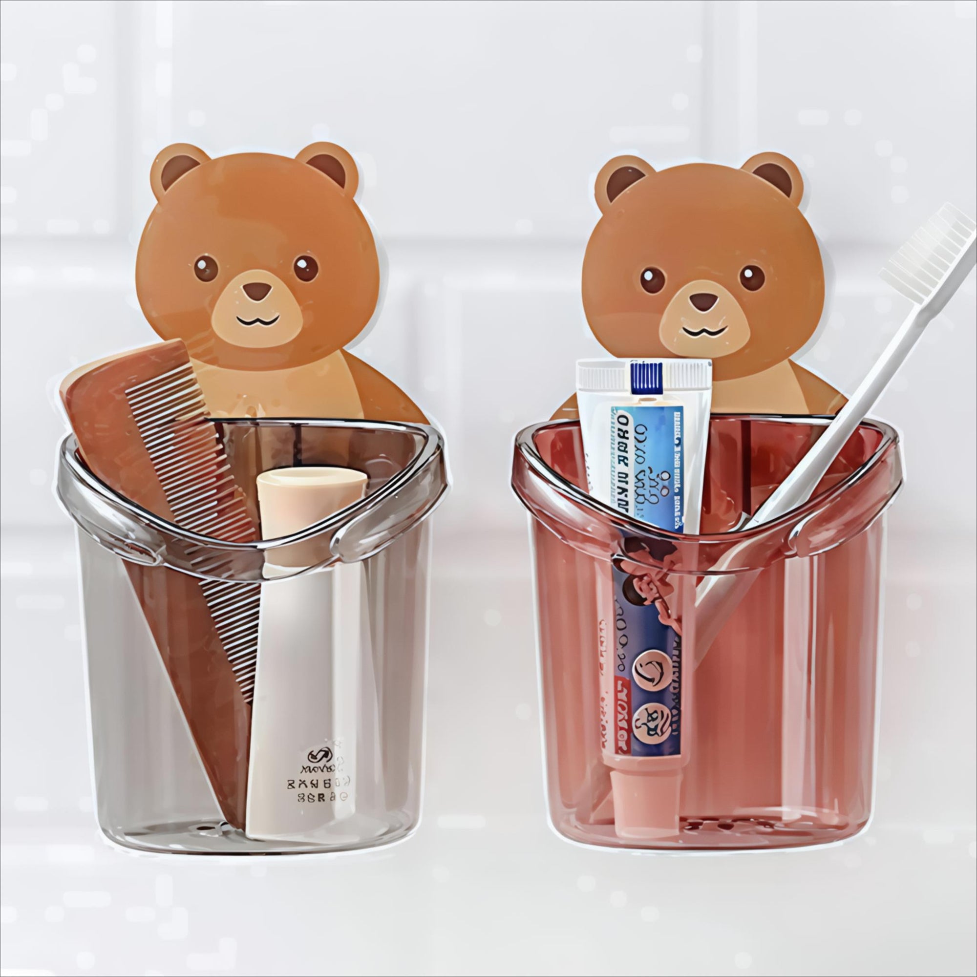 Wall-Mounted Bear Design Draining Storage Holder - Pack of 2