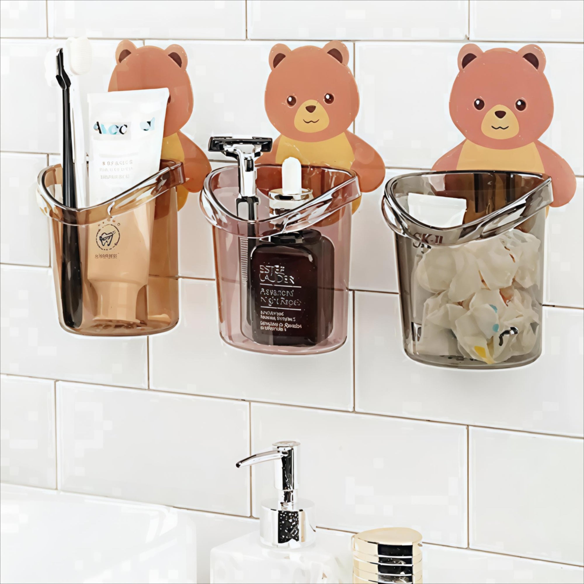 Wall-Mounted Bear Design Draining Storage Holder - Pack of 2