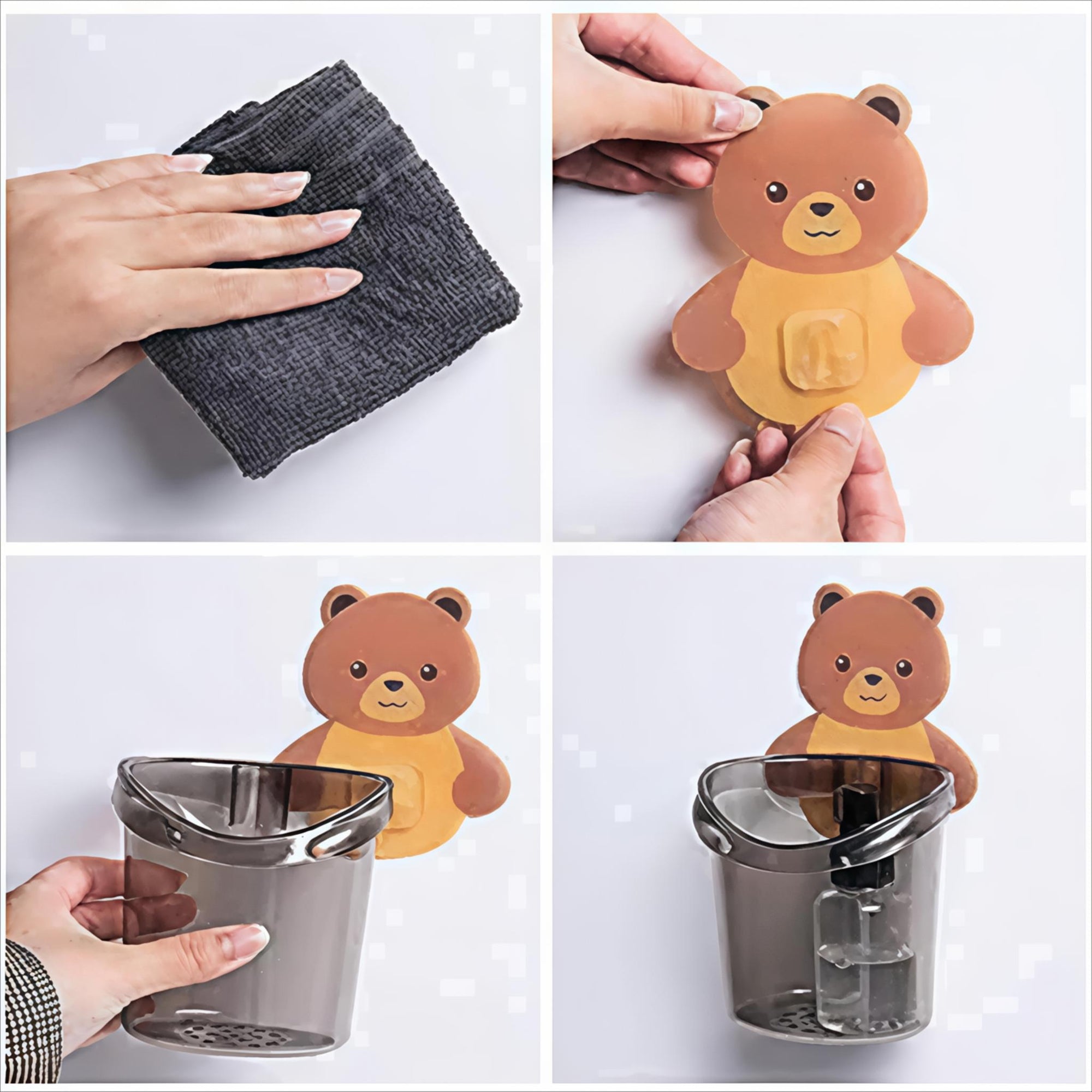 Wall-Mounted Bear Design Draining Storage Holder - Pack of 2