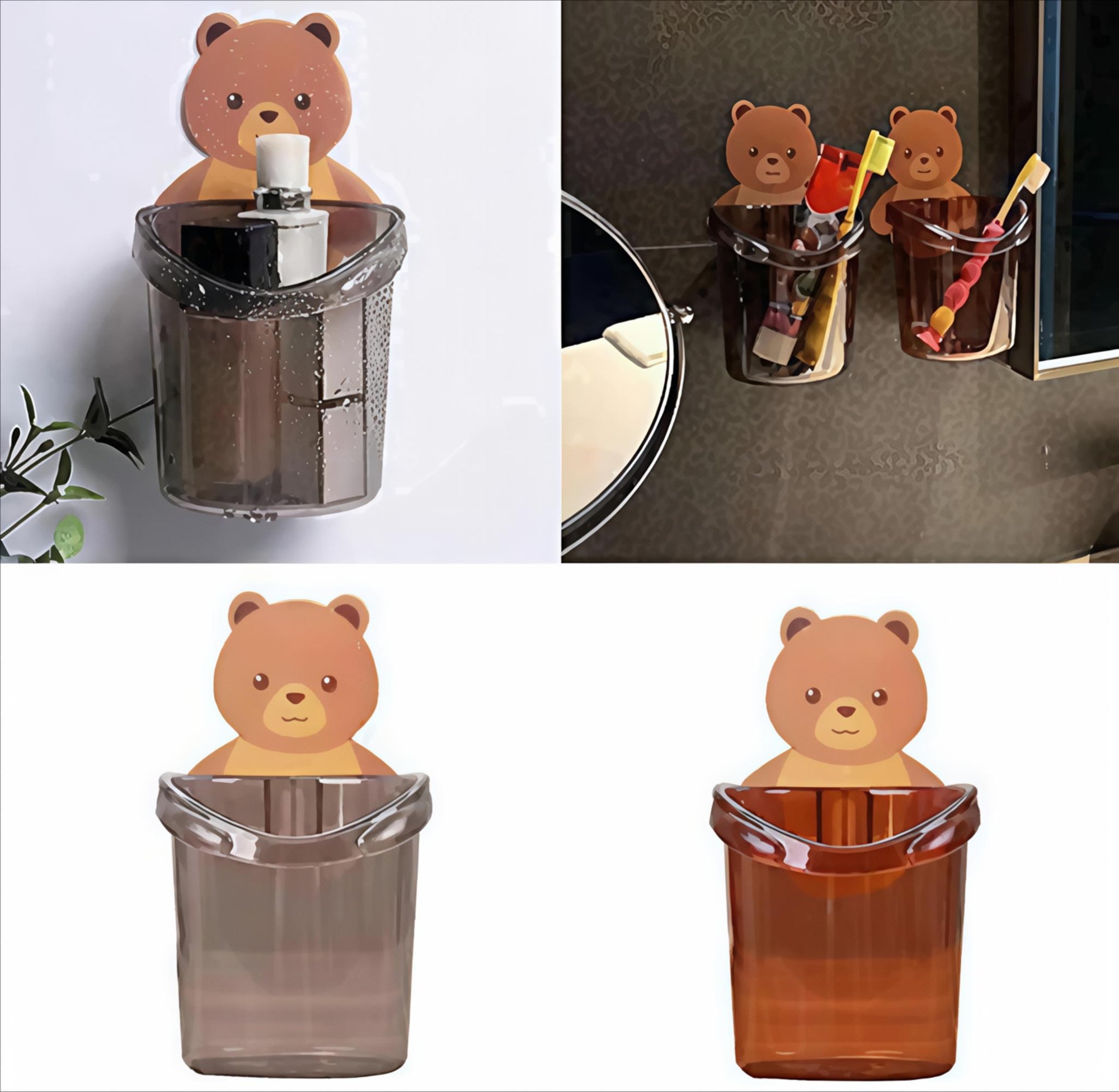 Wall-Mounted Bear Design Draining Storage Holder - Pack of 2